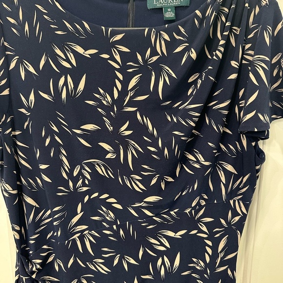 Lauren Ralph Lauren Navy and Cream Leaf Midi Sheath Dress - Picture 3 of 5